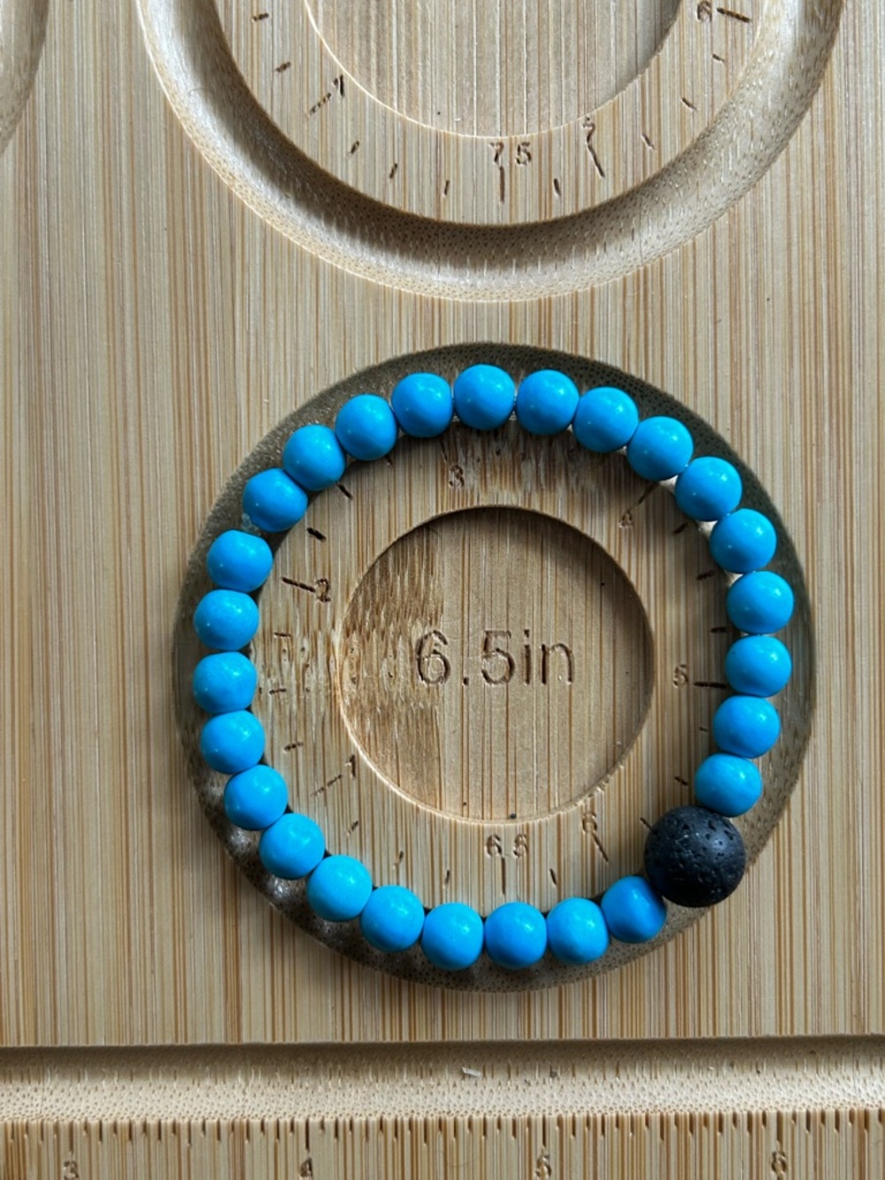 Turquoise Magnesite Beaded Stretch Bracelet with Single Lava Stone